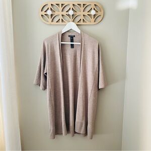 Eileen Fisher Short Sleeve Open Front Cardigan Sweater Tan Sz Small